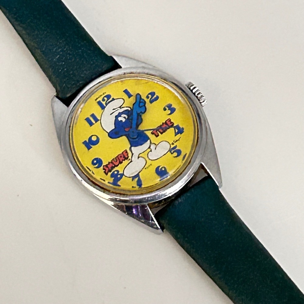 Vintage 1980s Bradley‎ Smurf Time Watch Wallace Berrie Wind Up RUNNING